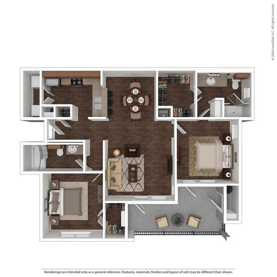 the floor plan of a two bedroom apartment at The Creekside at Kenneys Fort